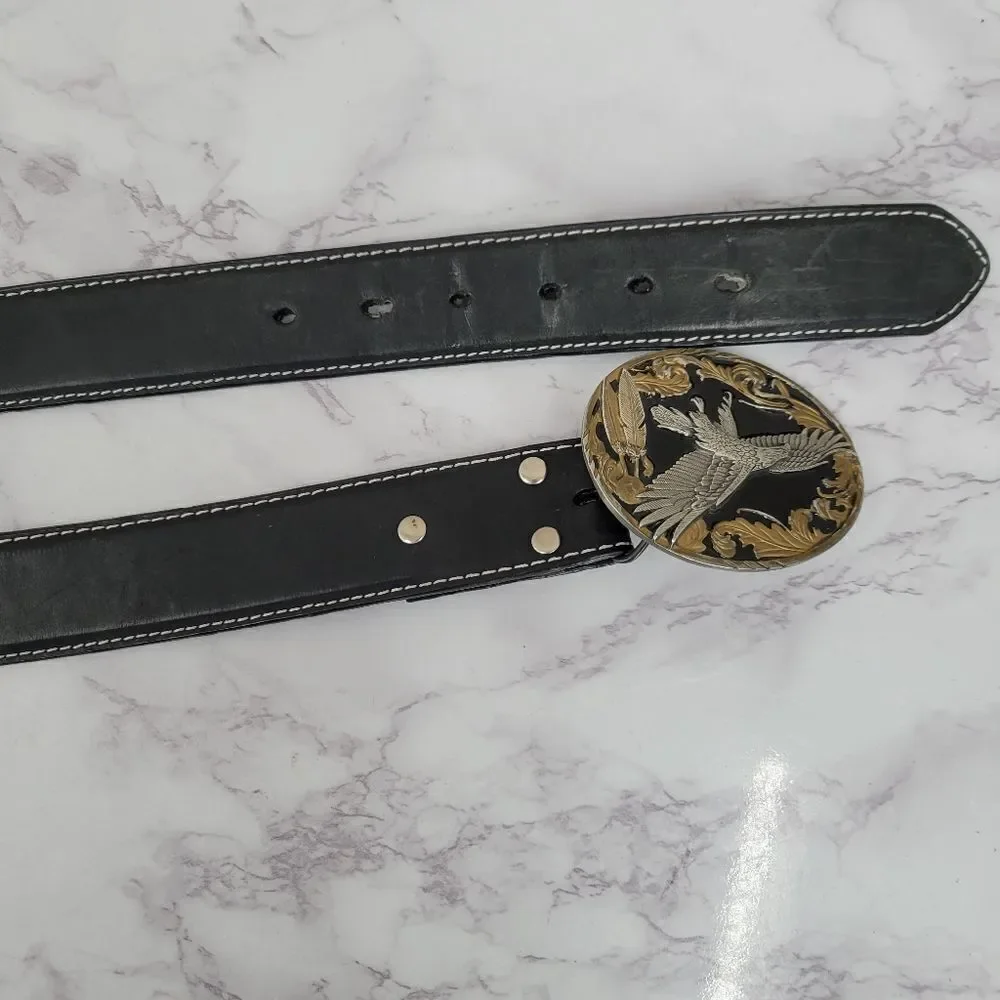 Siskiyou Eagle Oval Belt Buckle and Size 46 Leather Western Belt Cowboy